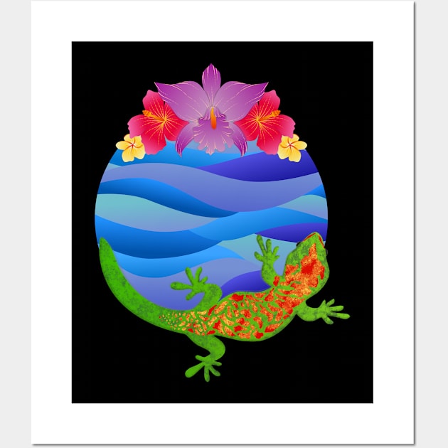 Giant Day Gecko In Tropical Paradise Wall Art by ViolaVixi